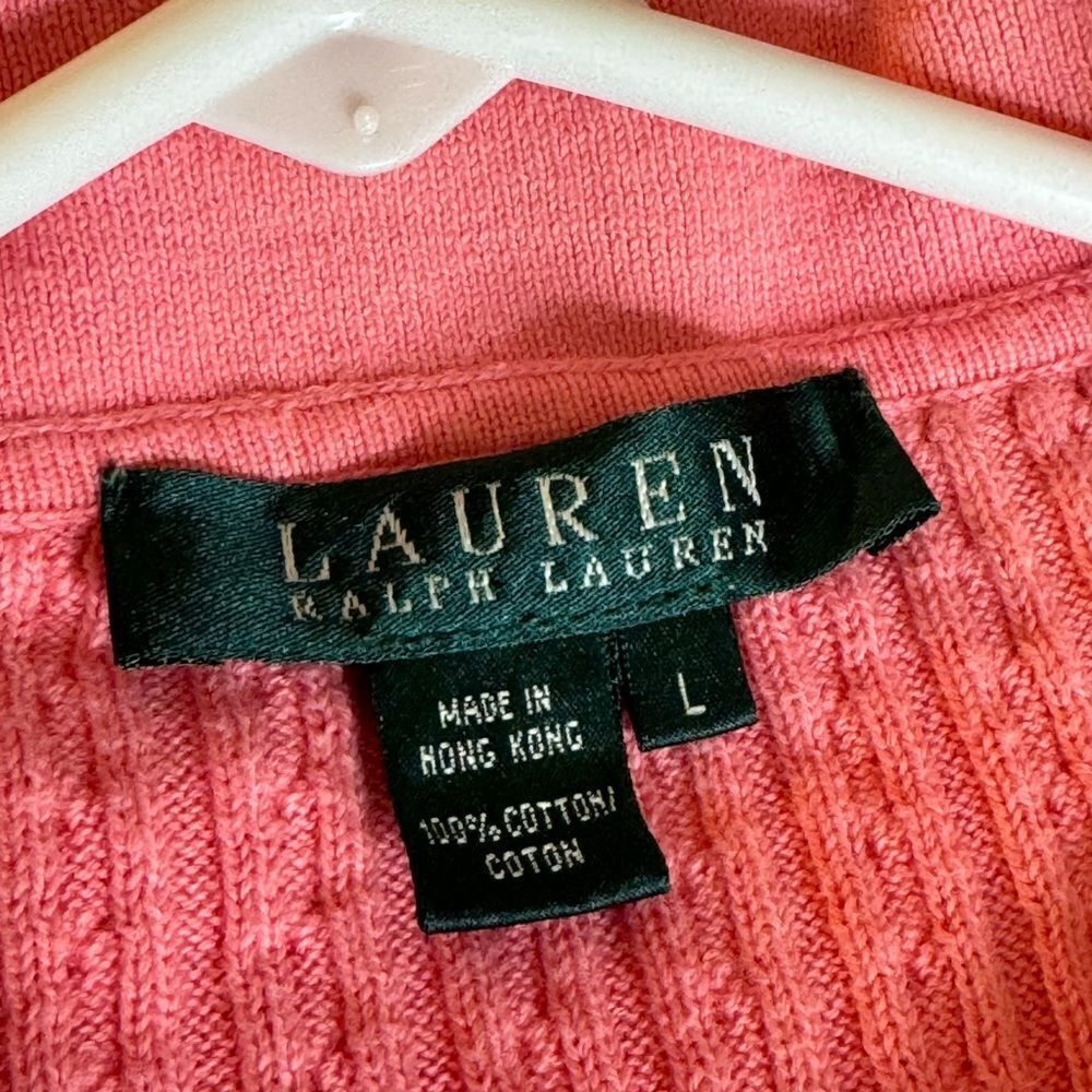 Lauren Ralph Lauren Pink Cable Knit Short Sleeve Polo Sweater - Picture 5 of 15